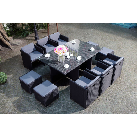 Gartenset 10 Plaetze schwarz/grau + Schutzhuelle