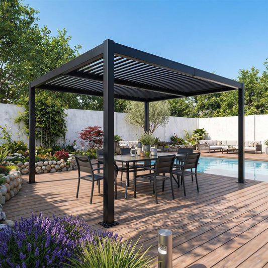 Bioklimatische Pergola 4x3m Aluminiumstruktur schwenkbare Lamellen