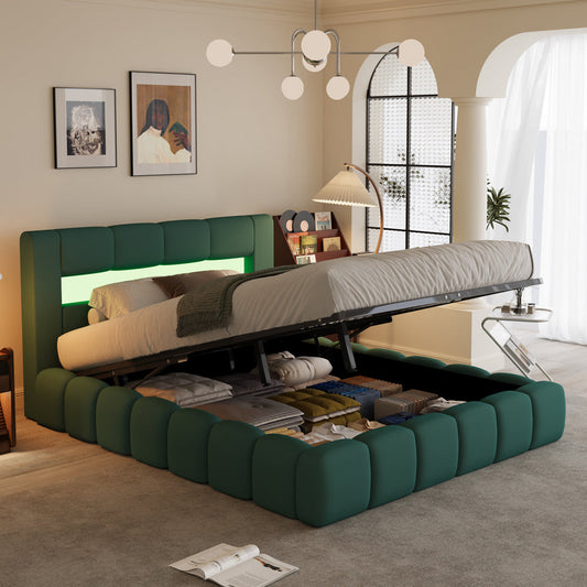 Wolken-Bett mit Stauraum und LED 180x200cm aus Samt
