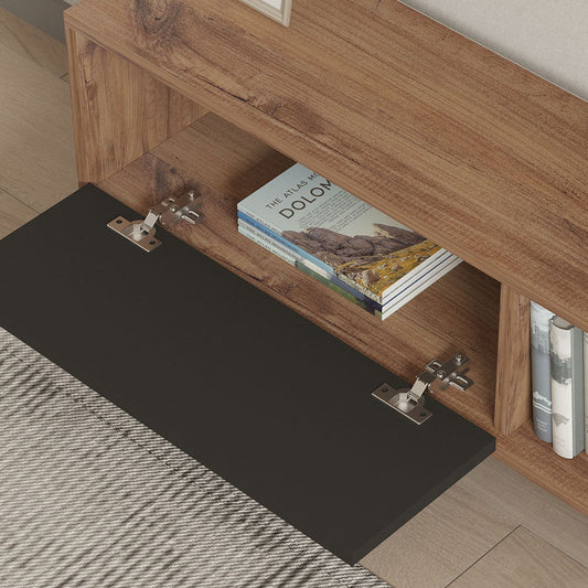 Asymmetrisches TV-Moeibel anthrazitgrau mit Schrank in Holzoptik 120cm