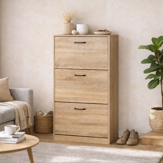 Schuhschrank 116x60cm aus Holz Eichenimitat