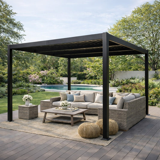 Bioklimatische Pergola 3x3m Aluminiumstruktur schwenkbare Lamellen