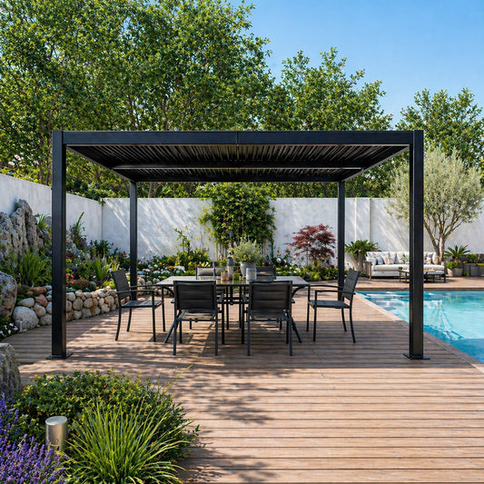 Bioklimatische Pergola 4x3m Aluminiumstruktur schwenkbare Lamellen