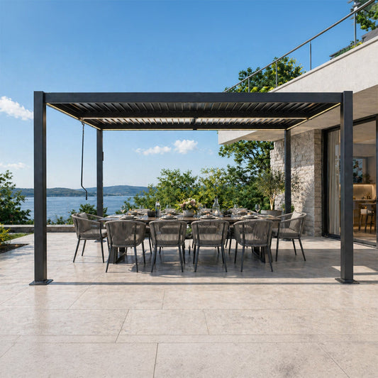 Bioklimatische Pergola mit LED 4x3m Aluminiumstruktur schwenkbare Lamellen