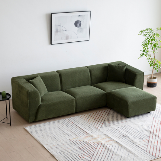 Modulares Sofa aus Cord-Samt 3 Sitzer + 1 Hocker