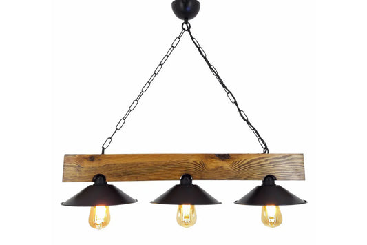 Rustikale Pendelleuchte 3 Lampen Holz und Schwarz