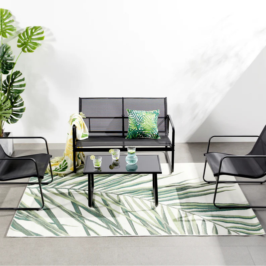 Gartenset mit Sofa, Sesseln und rechteckigem Couchtisch schwarz aus Stahl