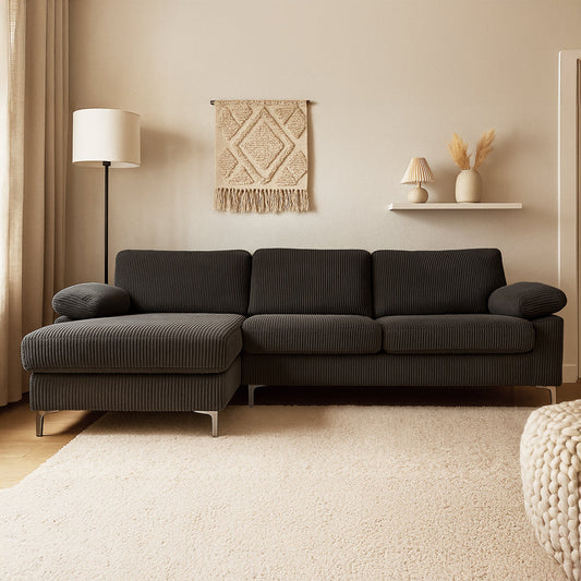 Ecksofa 4-5 Sitzer Recamiere links Cord-Samt