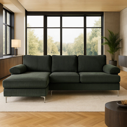 Ecksofa 4-5 Sitzer Recamiere links Cord-Samt