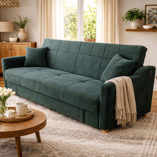 Schlafsofa mit Stauraum aus Cord-Samt 3 Sitzer