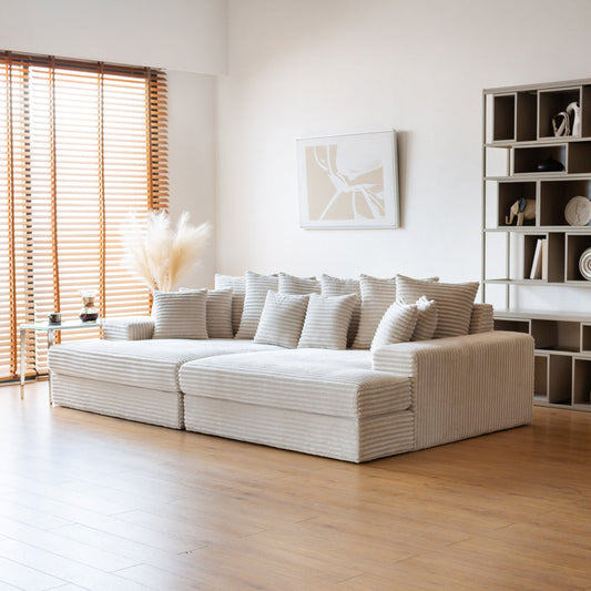 Sofa 4 Sitzer tiefe Sitzflaeche aus Cord-Samt