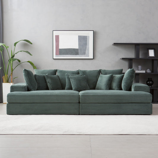 Sofa 4 Sitzer tiefe Sitzflaeche aus Cord-Samt