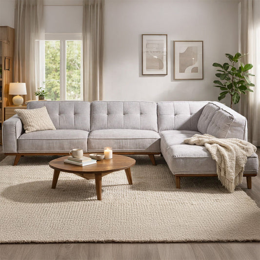 Eck-Design-Sofa aus grauem Stoff 5/6 Sitzer