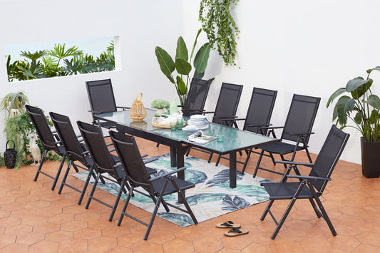 Ausziehbares Gartenset 10 Plaetze aus grauem Aluminium
