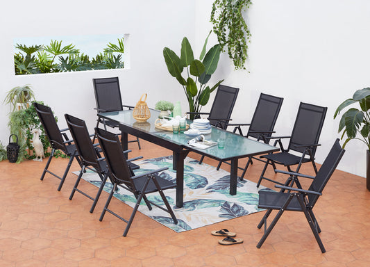 Ausziehbares Gartenset 8 Plaetze aus grauem Aluminium