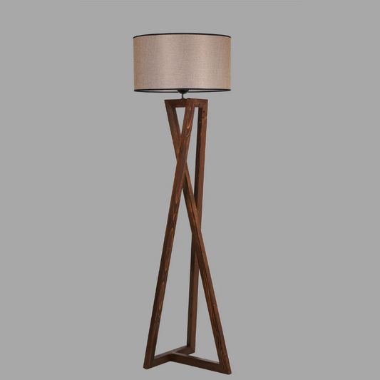 Design-Stehleuchte Holz und Stoff