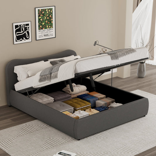 Stauraumbett 160x200cm abgerundetes Design Cord-Samt