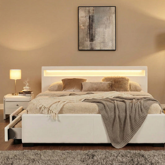 Bettgestell mit LED und Stauraum 160 x 200 cm