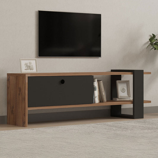 Asymmetrisches TV-Moeibel anthrazitgrau mit Schrank in Holzoptik 120cm