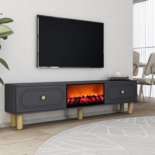 TV-Moeibel mit LED-Kamin 150cm anthrazitgrau