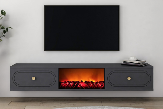 TV-Moeibel mit LED-Kamin 150cm anthrazitgrau
