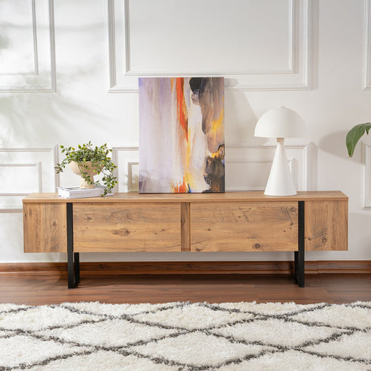 Industrielles TV-Moeibel mit Schraenken Holz und Schwarz 180cm
