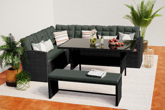 Gartenset 8 Plaetze mit Ecksofa aus geflochtenem Kunstharz