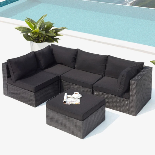Modulares Gartenset aus geflochtenem Kunstharz 5 Plaetze