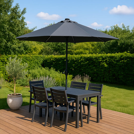 Runder Sonnenschirm 3m gerade mit LED aus Aluminium