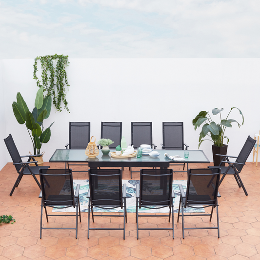 Ausziehbares Gartenset 10 Plaetze aus grauem Aluminium