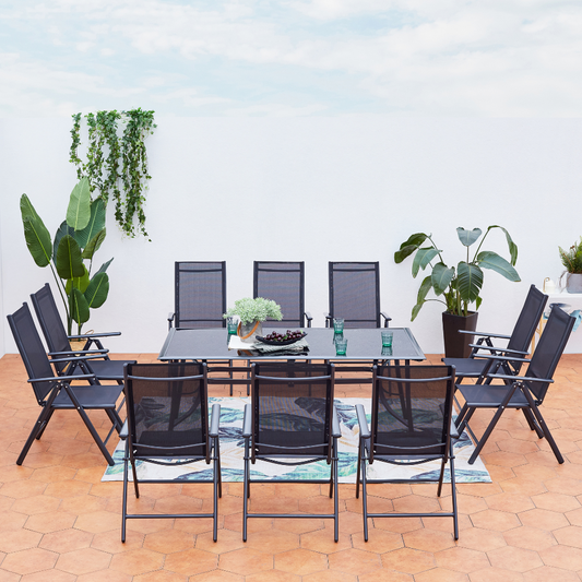 Gartenmoebel-Set 10 Plaetze aus grauem Aluminium