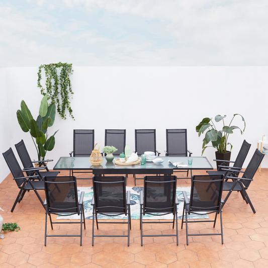 Ausziehbares Gartenset 12 Plaetze aus grauem Aluminium