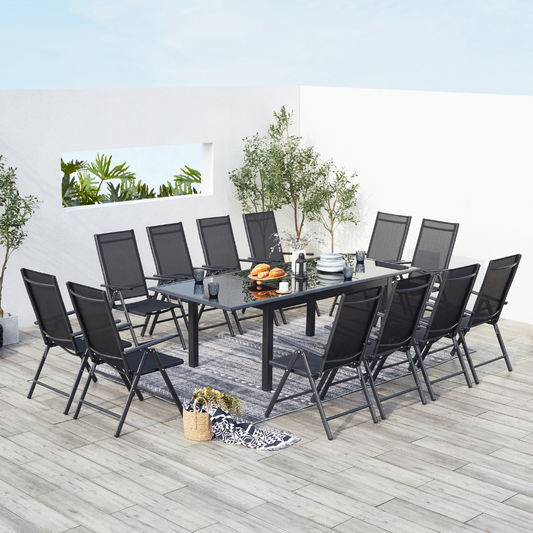 Ausziehbares Gartenset 12 Plaetze aus grauem Aluminium