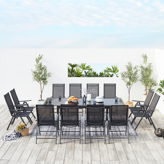 Ausziehbares Gartenset 12 Plaetze aus grauem Aluminium