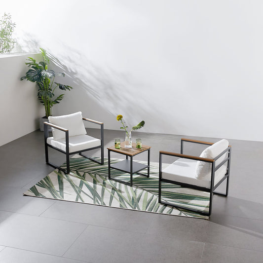 Gartenset 2 Plaetze anthrazitgrau und Holzeffekt + Tisch