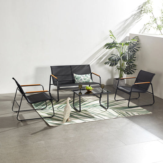 Gartenset 4 Plaetze aus schwarzem Polyester