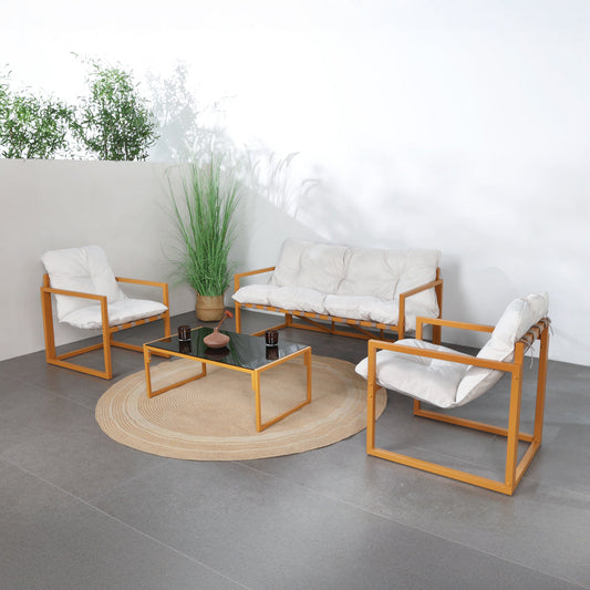 Gartenset 5 Plaetze zeitgemaess braun und beige Kissen