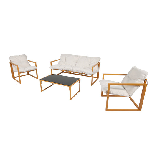 Gartenset 5 Plaetze zeitgemaess braun und beige Kissen