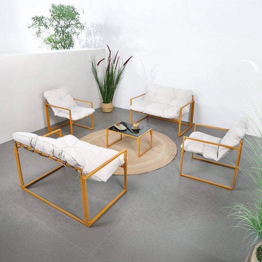 Gartenset 6 Plaetze zeitgemaess braun und beige Kissen