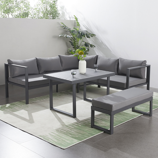 Gartenset dunkelgrau 6 Plaetze Sofa + Bank