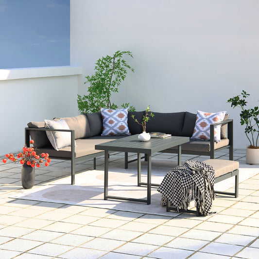 Gartenset dunkelgrau 6 Plaetze Sofa + Bank