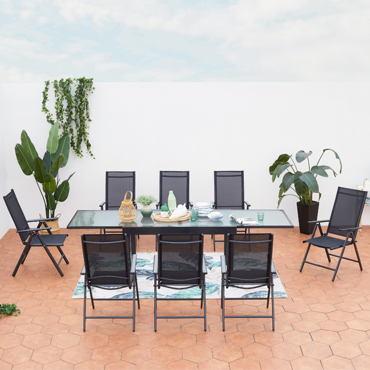 Ausziehbares Gartenset 8 Plaetze aus grauem Aluminium