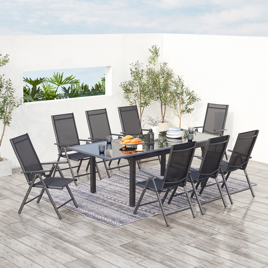 Ausziehbares Gartenset 8 Plaetze aus grauem Aluminium