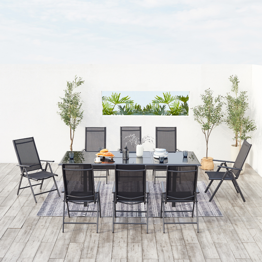 Ausziehbares Gartenset 8 Plaetze aus grauem Aluminium