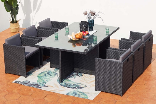 Stapelbares Gartenset 6 Plaetze aus geflochtenem Kunstharz Rattanoptik