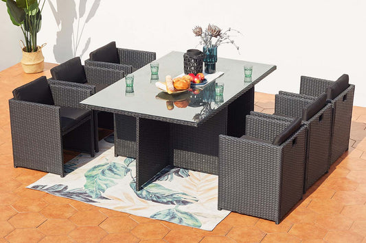 Stapelbares Gartenset 6 Plaetze aus geflochtenem Kunstharz Rattanoptik