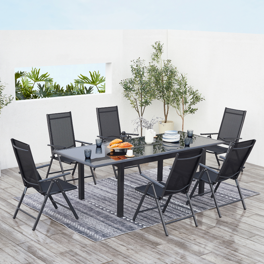 Ausziehbares Gartenset 6 Plaetze aus grauem Aluminium