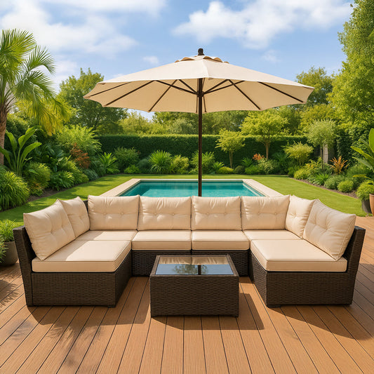 Modulares Gartenset 6 Plaetze aus geflochtenem Kunstharz