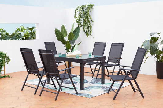 Ausziehbares Gartenset 6 Plaetze aus grauem Aluminium