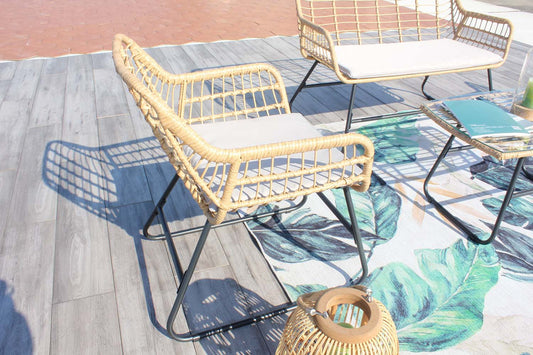 Gartenset 4 Plaetze aus Rattan und Stahl beige und schwarz